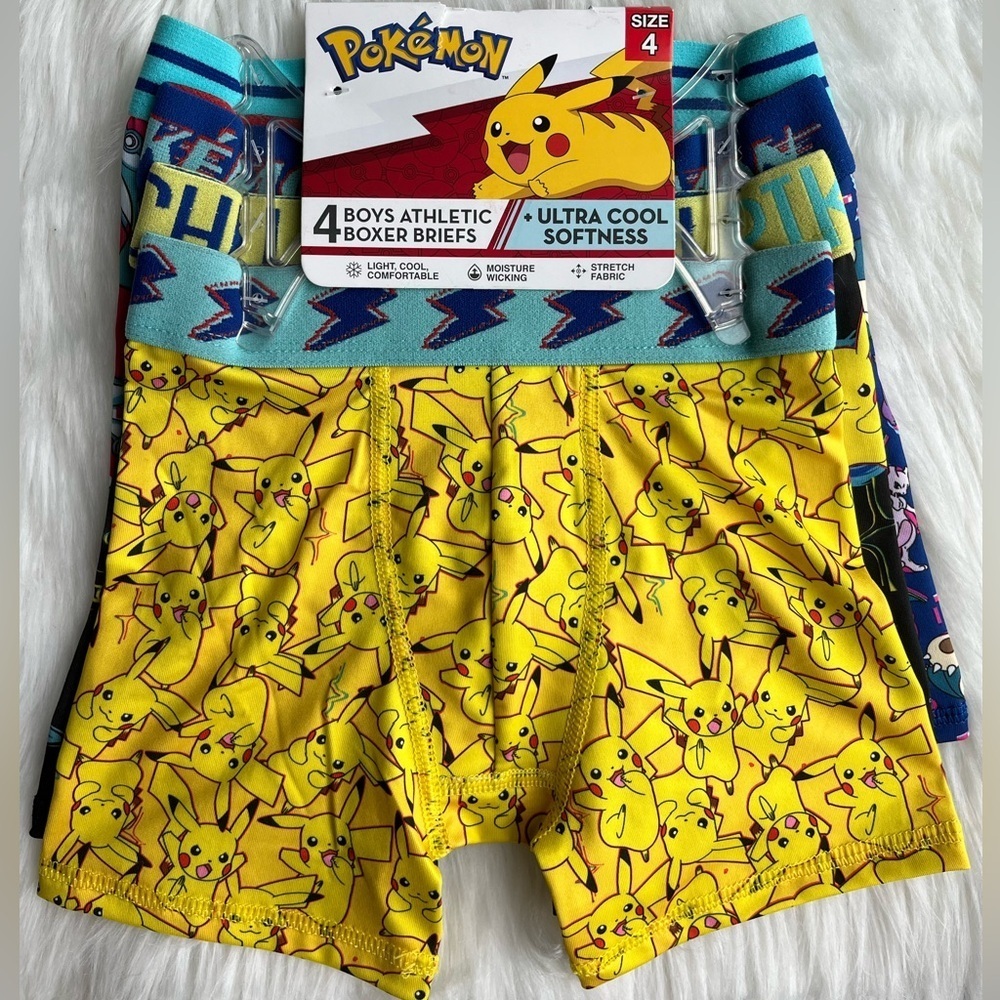 🆕Pokeman Athletic Boxer Briefs Underwear Size 4 Set of 4